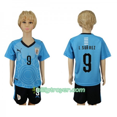 Billige Fotballdrakter Uruguay L.Suarez 9 Barn VM 2018 Hjemmedraktsett